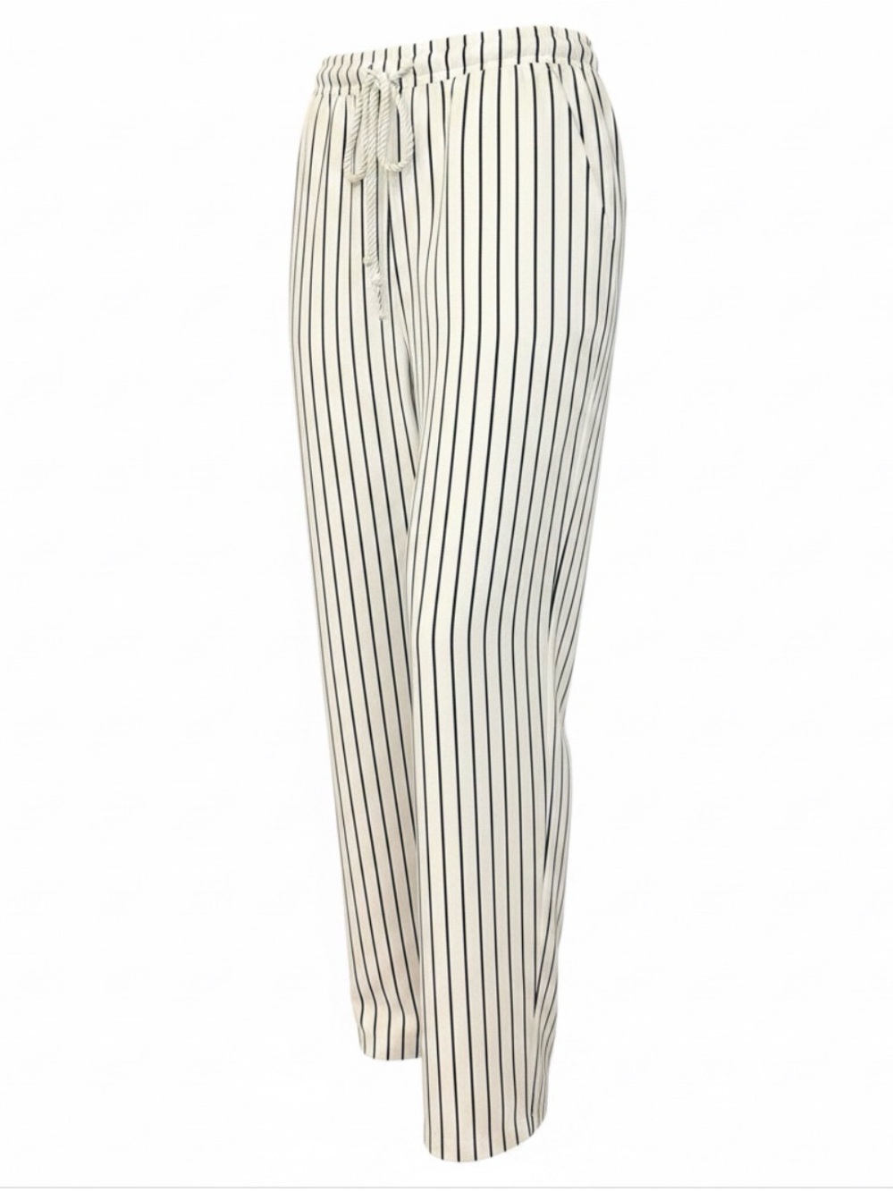 NWOT Ralph Lauren Cream 100% Silk Pants with Black Pinstripes. Size 14